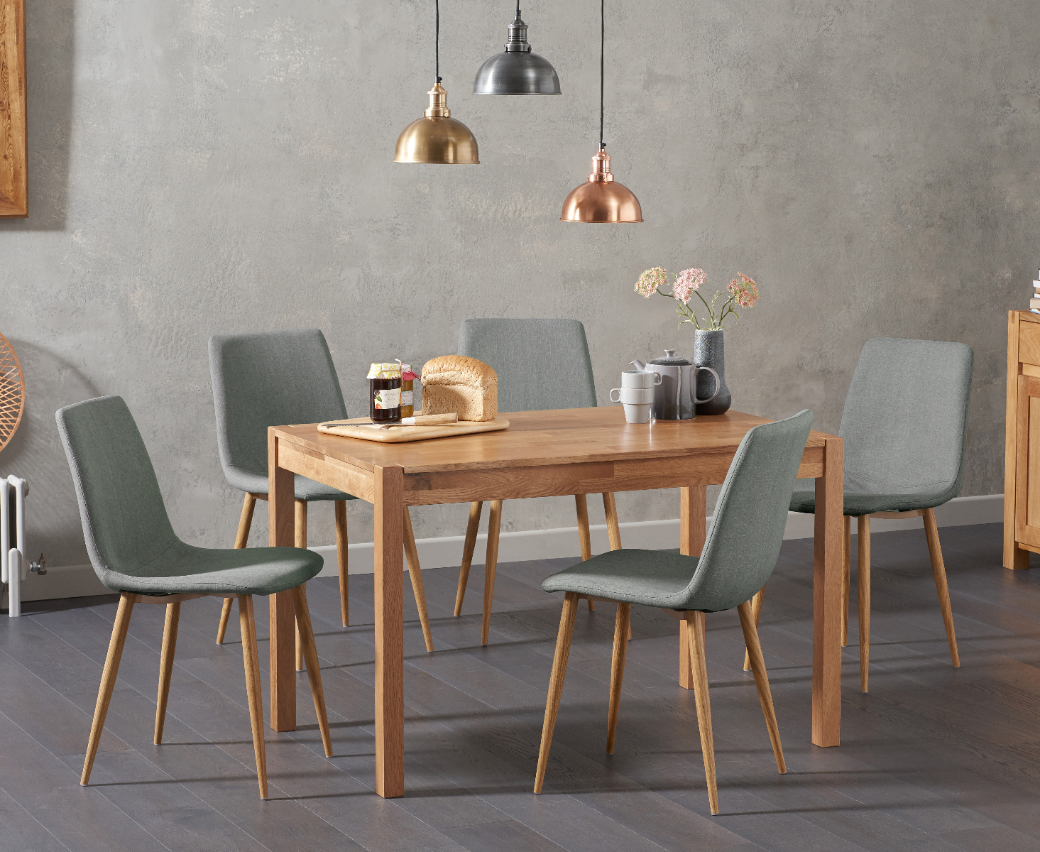 Photo 1 of York 120cm solid oak dining table with 6 grey astrid chairs