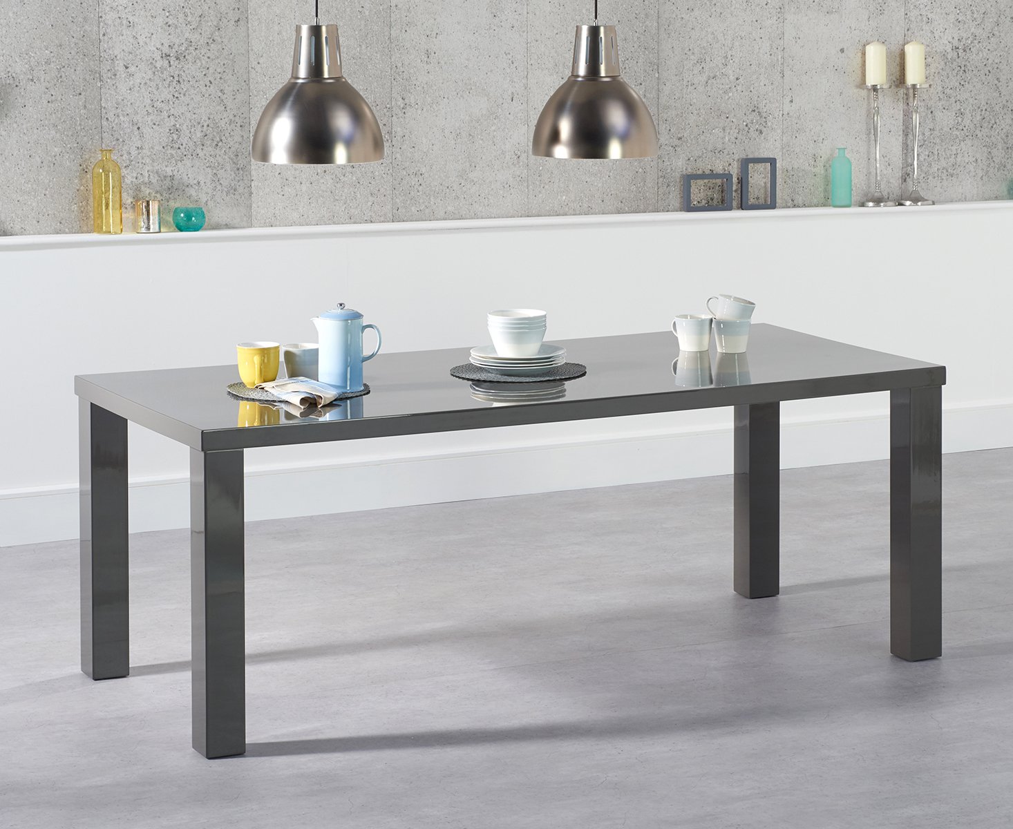 Product photograph of Seattle 200cm Dark Grey High Gloss Dining Table from Oak Furniture Superstore