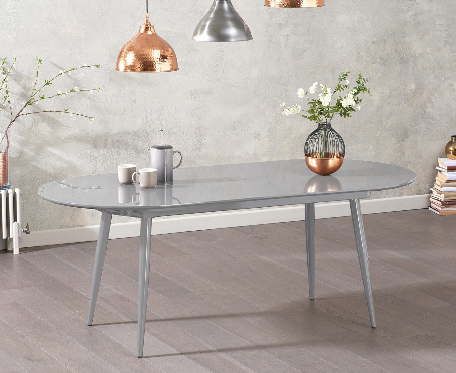 Product photograph of Extending Veneti Light Grey High Gloss Dining Table from Oak Furniture Superstore