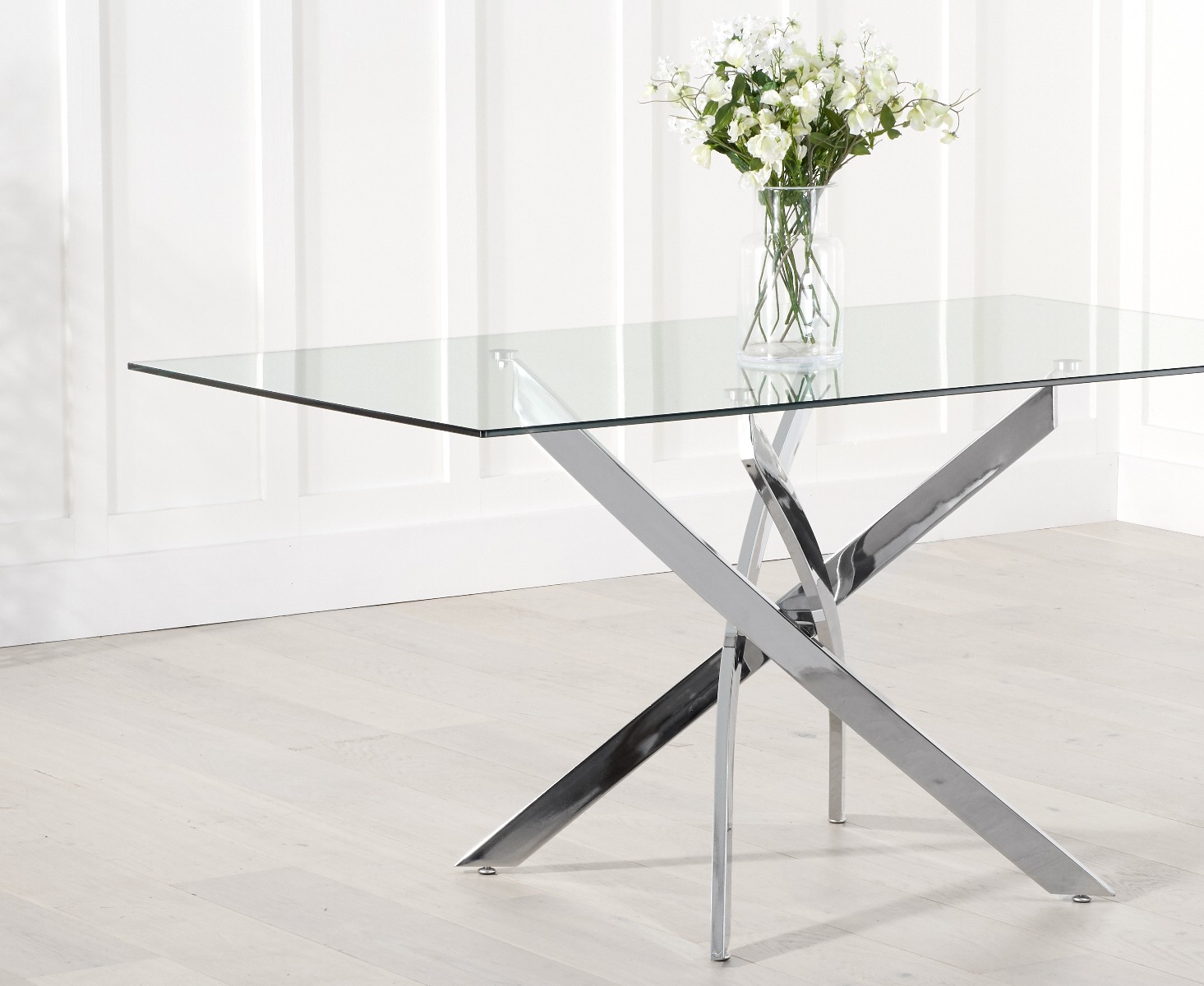 Photo 5 of Denver 160cm rectangular glass dining table with 4 grey gianni chairs