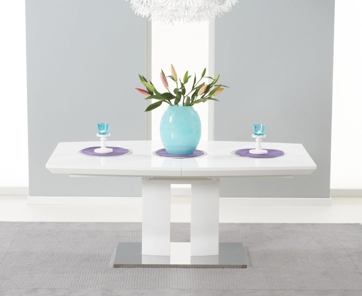 Photo 4 of Extending richmond 180cm white high gloss dining table with 4 grey austin chairs