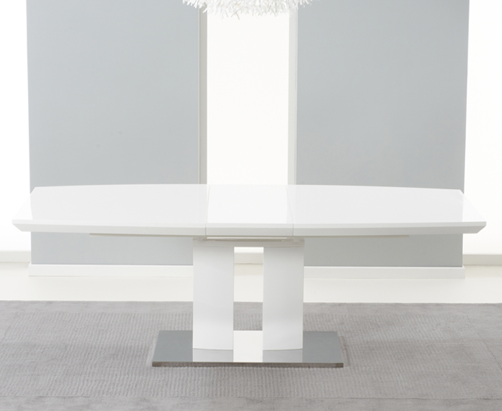 Photo 5 of Extending richmond 180cm white high gloss dining table with 8 grey austin chairs