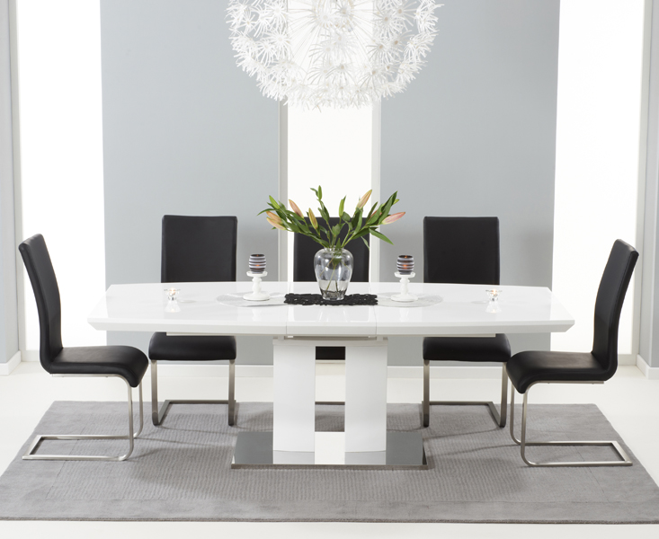 Photo 1 of Extending richmond 180cm white high gloss dining table with 8 grey austin chairs