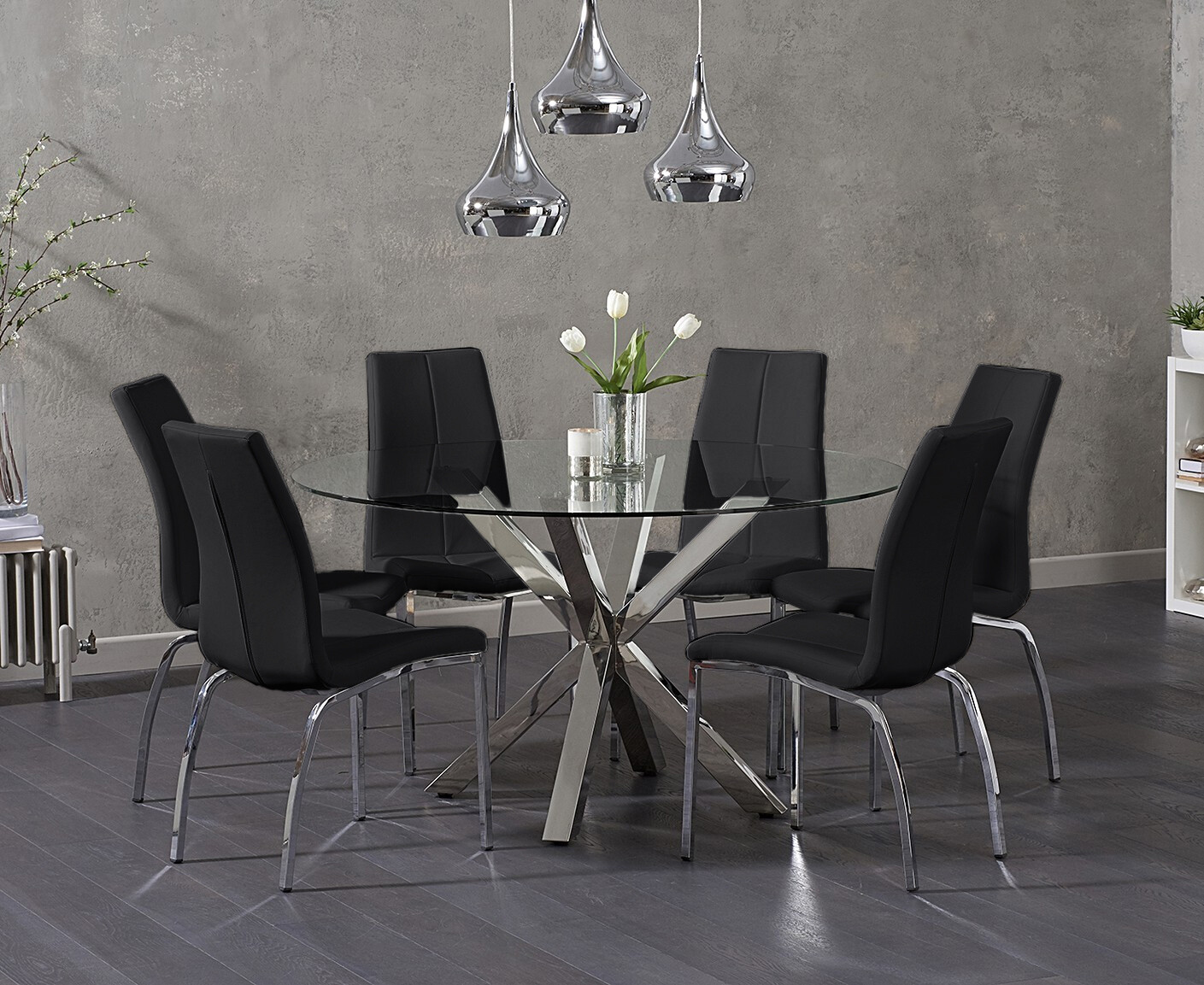 Photo 4 of Rodin round glass dining table with 6 grey marco chairs