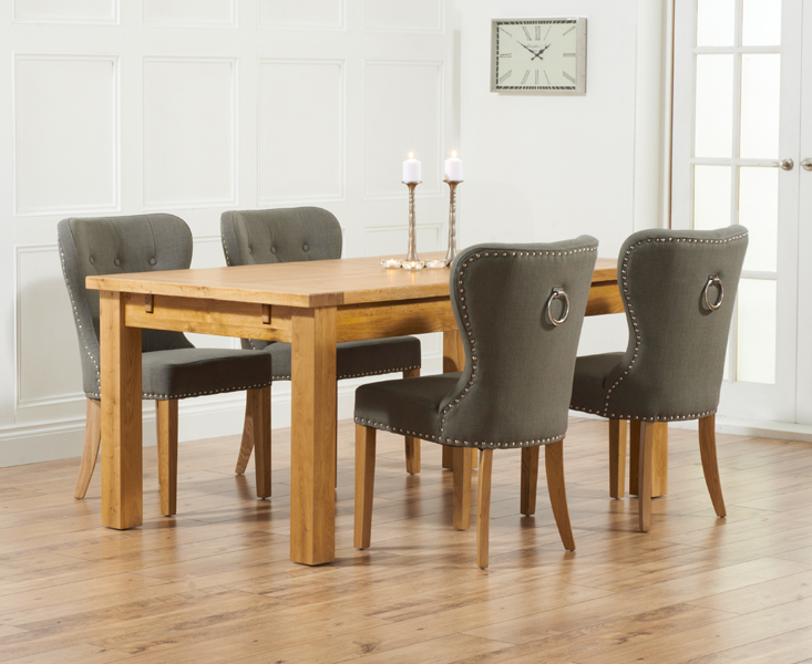 Product photograph of Thetford 180cm Oak Dining Table With 6 Grey Keswick Chairs from Oak Furniture Superstore