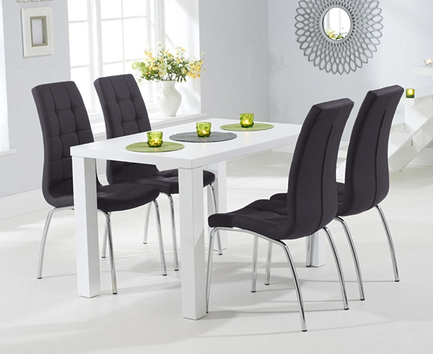 Photo 2 of Seattle 120cm white high gloss dining table with 6 grey enzo chairs