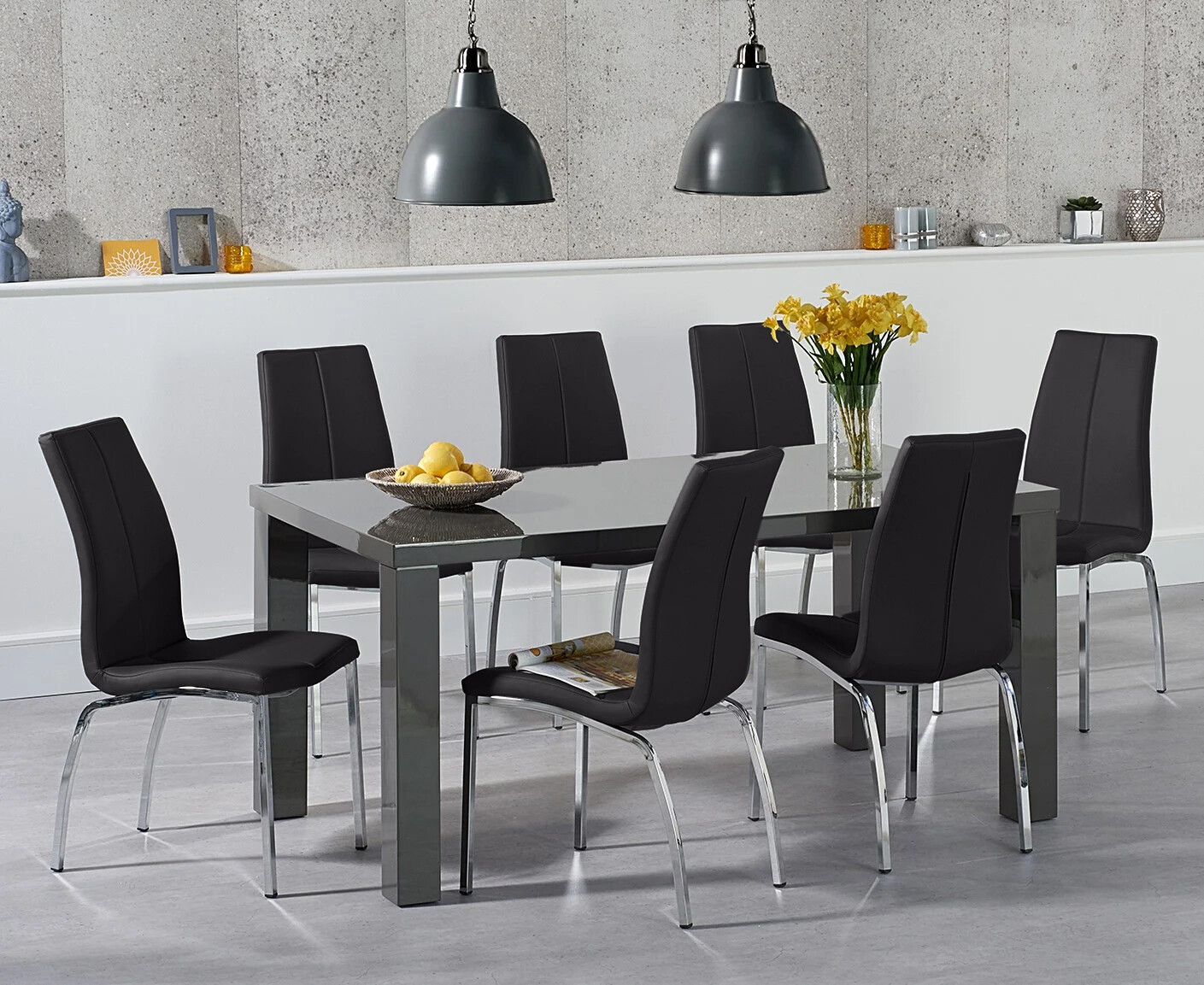 Photo 2 of Seattle 160cm dark grey high gloss dining table with 4 white marco chairs