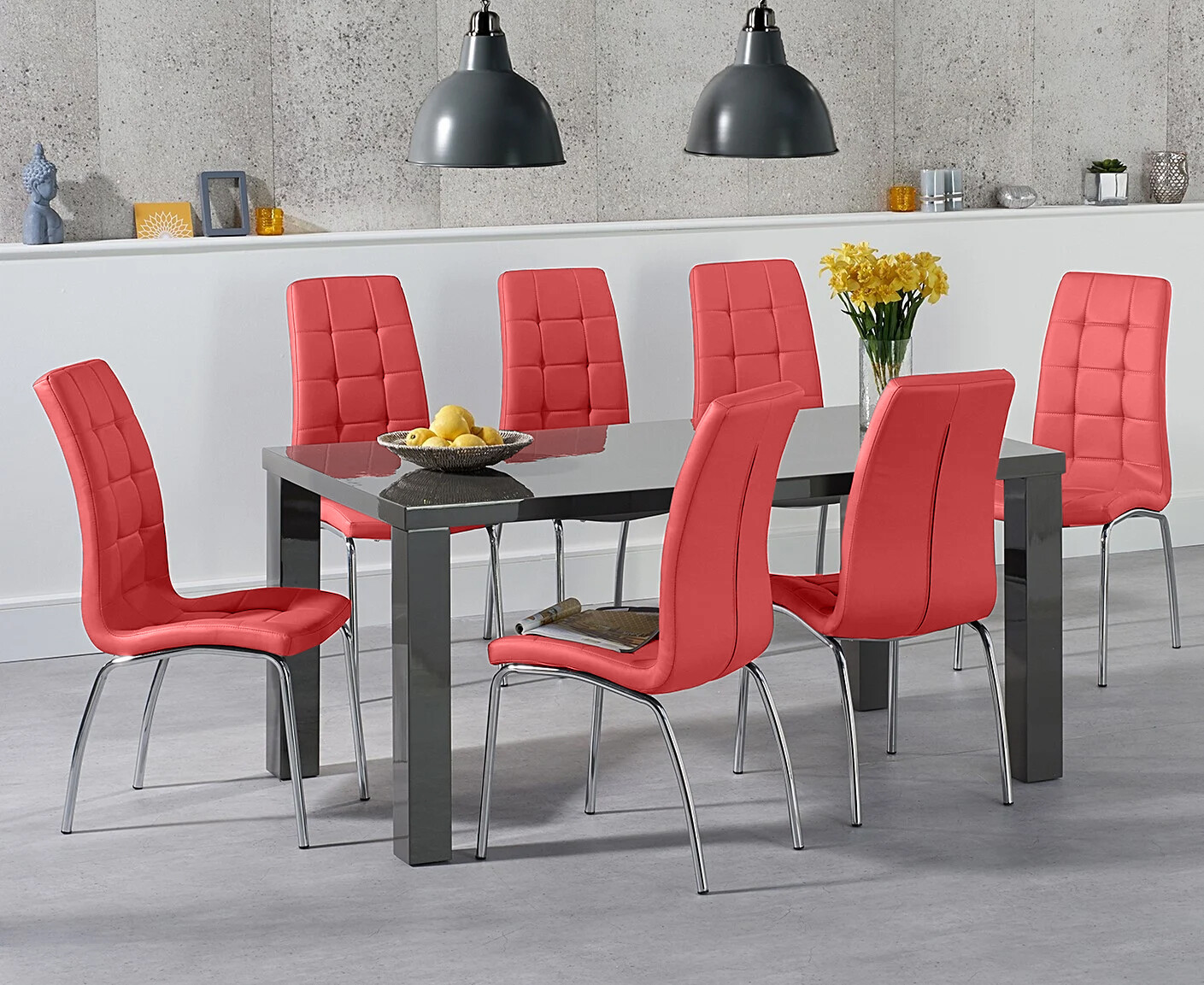 Photo 1 of Seattle 160cm dark grey high gloss dining table with 6 white enzo chairs