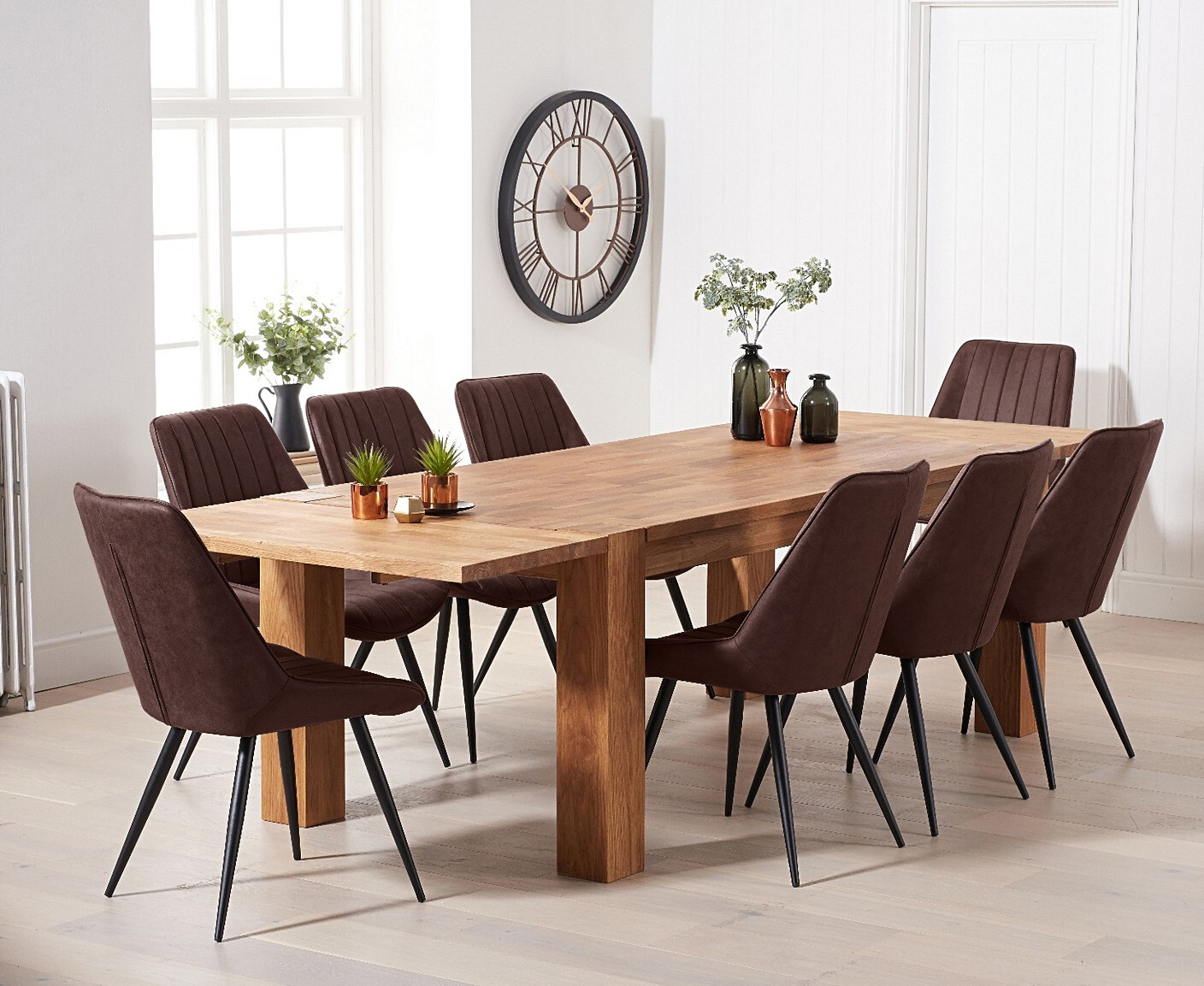 Photo 3 of Sheringham 200cm solid oak dining table with 8 brown brody chairs with sheringham oak extensions -pair-
