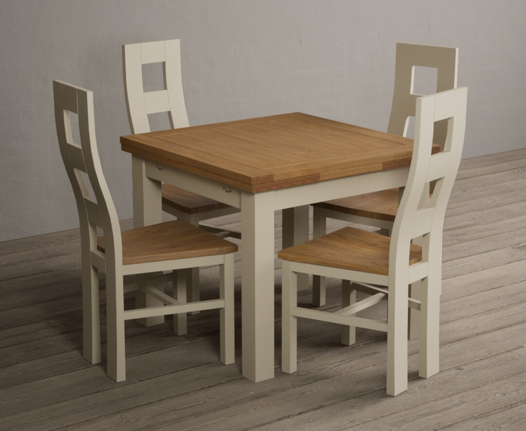 Extending Hampshire 90cm Oak And Cream Dining Table With 4 Blue Flow Back Chairs