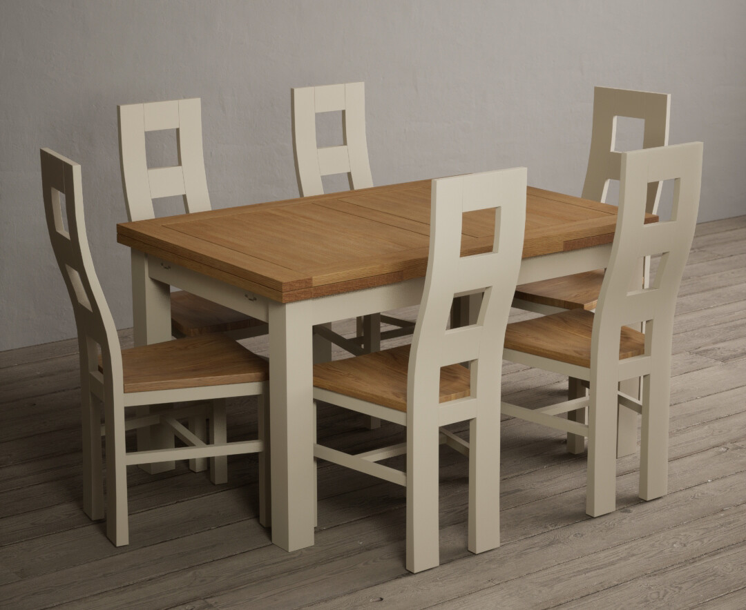 Extending Hampshire 140cm Oak And Cream Painted Dining Table With 8 Oak Flow Back Chairs