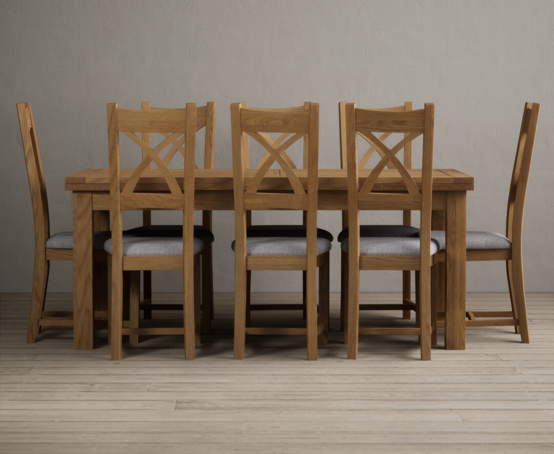 Photo 2 of Extending buxton 180cm solid oak dining table with 6 blue natural solid oak chairs