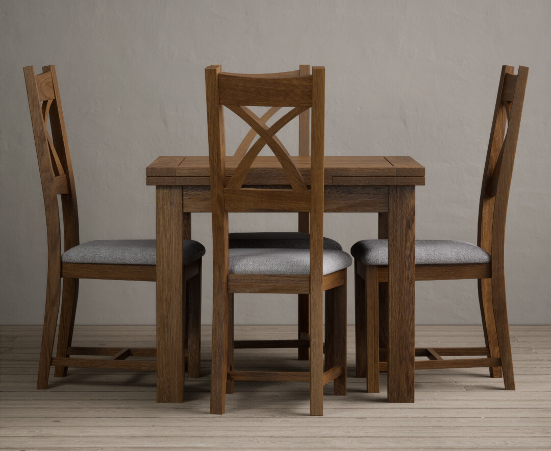 Photo 4 of Extending buxton 90cm rustic solid oak dining table with 6 charcoal grey rustic solid oak chairs