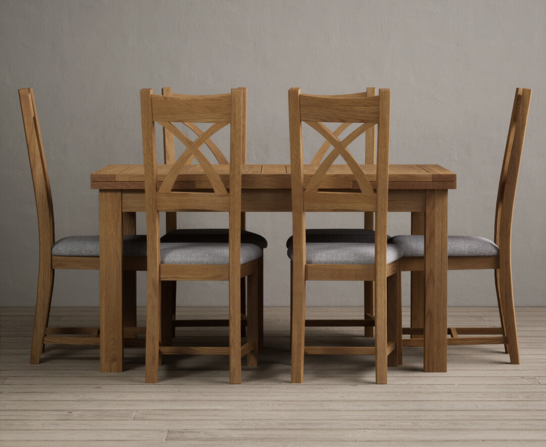 Photo 2 of Extending buxton 140cm solid oak dining table with 8 blue natural solid oak chairs