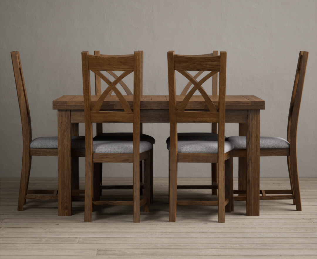 Photo 4 of Extending buxton 140cm rustic solid oak dining table with 8 light grey rustic solid oak chairs