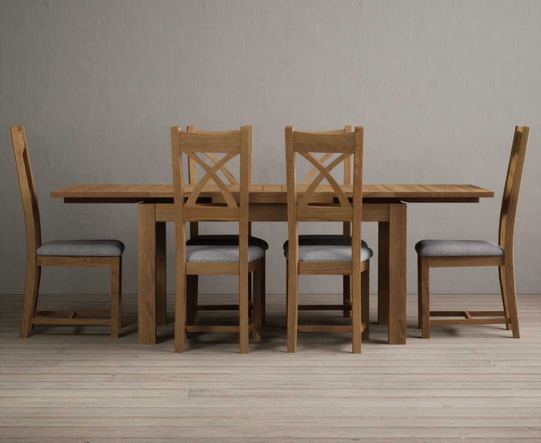Extending Buxton 140cm Solid Oak Dining Table With 6 Charcoal Grey Natural Solid Oak Chairs