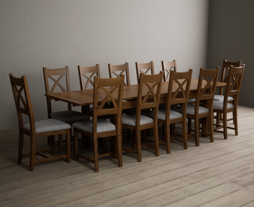 Photo 3 of Extending buxton 180cm rustic solid oak dining table with 10 light grey rustic solid oak chairs
