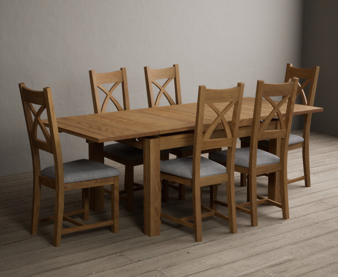 Photo 2 of Buxton 180cm solid oak extending dining table with 8 light grey natural solid oak x back chairs
