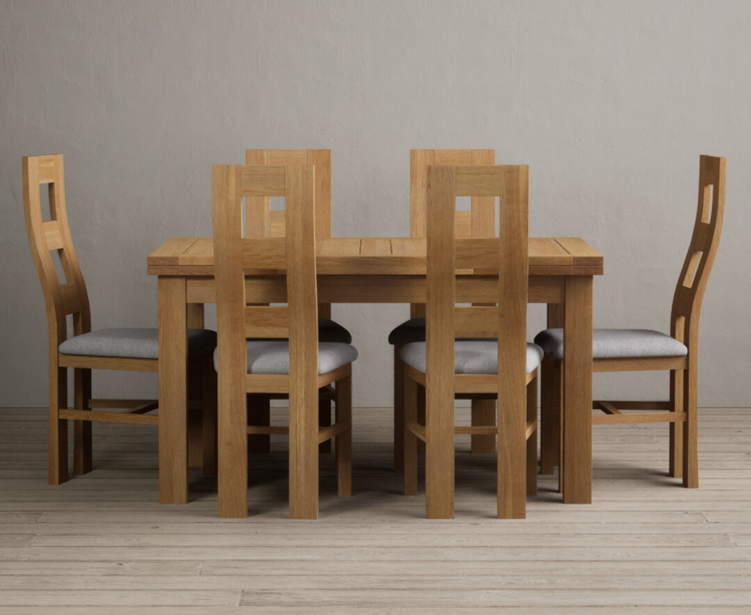 Photo 3 of Extending buxton 140cm solid oak dining table with 8 oak natural chairs