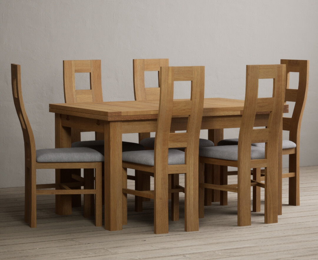 Photo 2 of Extending buxton 140cm solid oak dining table with 8 oak natural chairs