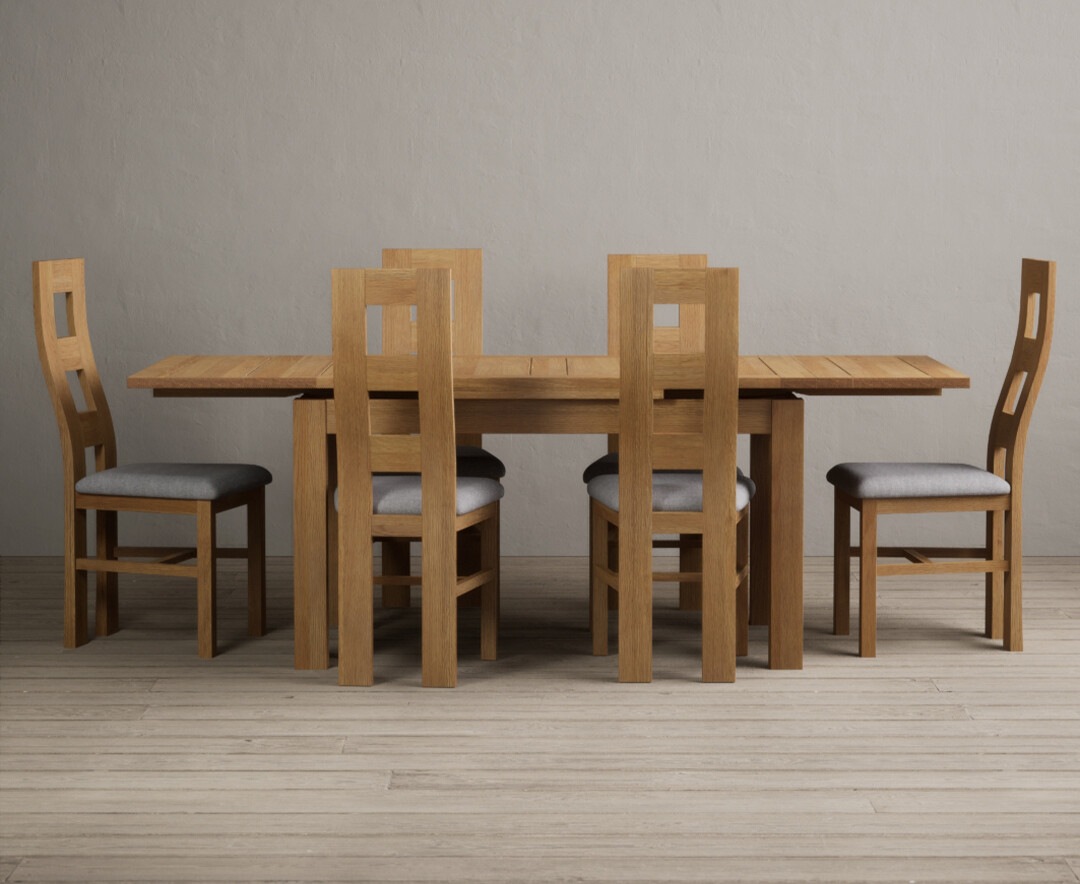Product photograph of Extending Buxton 140cm Solid Oak Dining Table With 6 Linen Natural Chairs from Oak Furniture Superstore
