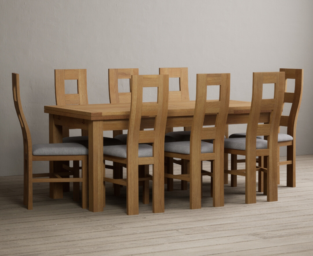 Product photograph of Buxton 180cm Solid Oak Extending Dining Table With 8 Light Grey Natural Solid Oak Flow Back Chairs from Oak Furniture Superstore