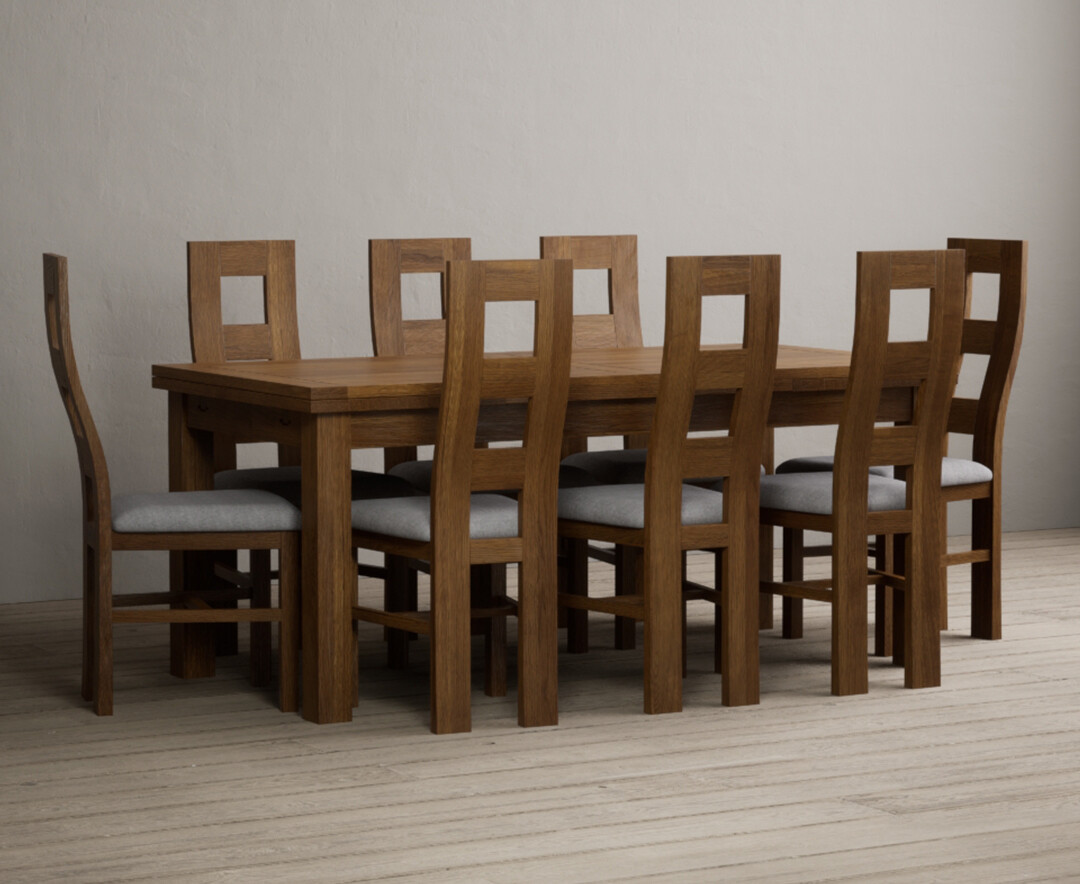 Photo 1 of Buxton 180cm rustic solid oak extending dining table with 10 light grey rustic solid oak flow back chairs