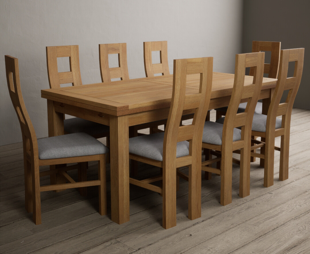 Photo 4 of Extending buxton 180cm solid oak dining table with 12 oak natural chairs