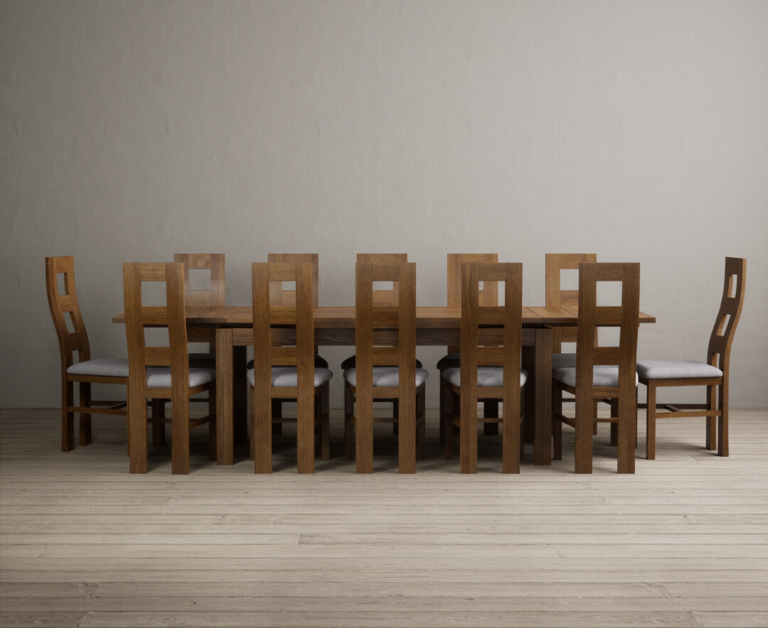 Product photograph of Extending Buxton 180cm Rustic Solid Oak Dining Table With 6 Linen Chairs from Oak Furniture Superstore