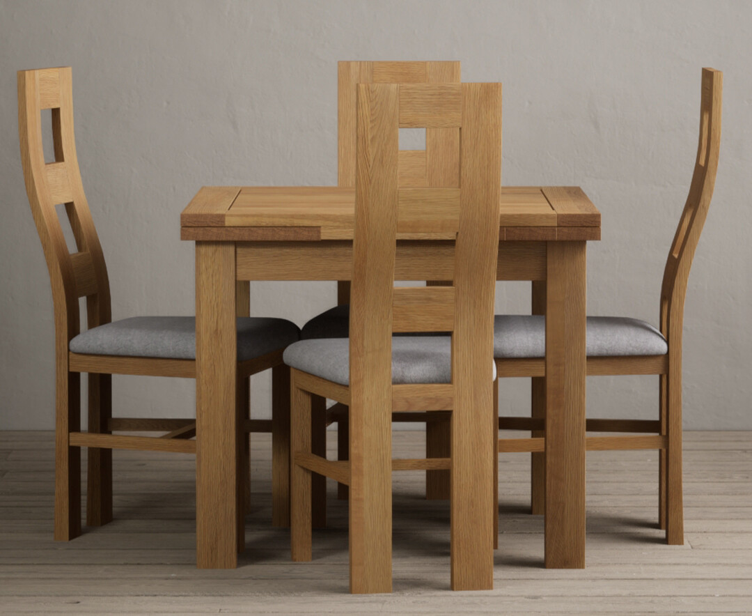 Product photograph of Extending Buxton 90cm Solid Oak Dining Table With 6 Linen Natural Chairs from Oak Furniture Superstore