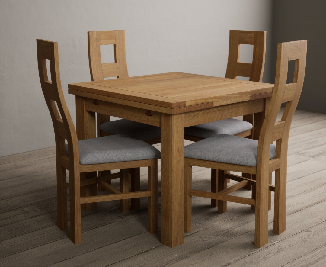 Product photograph of Buxton 90cm Solid Oak Extending Dining Table With 6 Light Grey Natural Solid Oak Flow Back Chairs from Oak Furniture Superstore