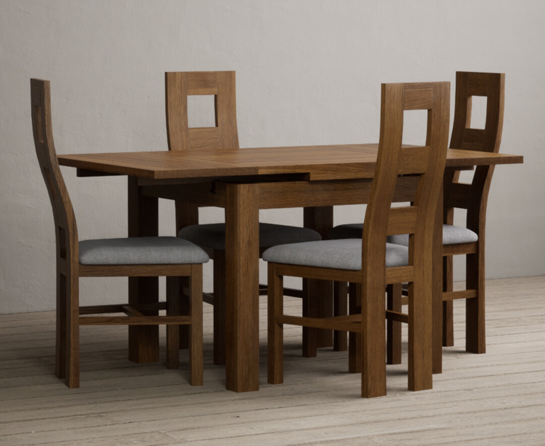 Photo 3 of Extending buxton 90cm rustic solid oak dining table with 6 linen chairs
