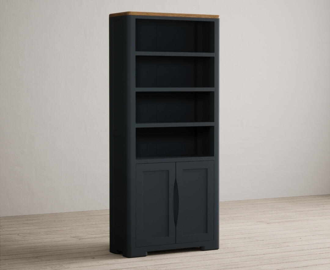 Pembridge Oak And Dark Blue Painted Tall Bookcase