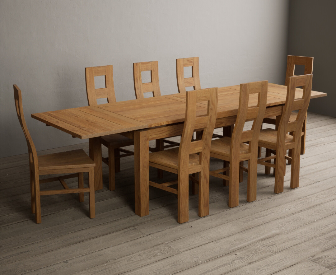 Photo 4 of Extending buxton 180cm solid oak dining table with 10 blue natural chairs