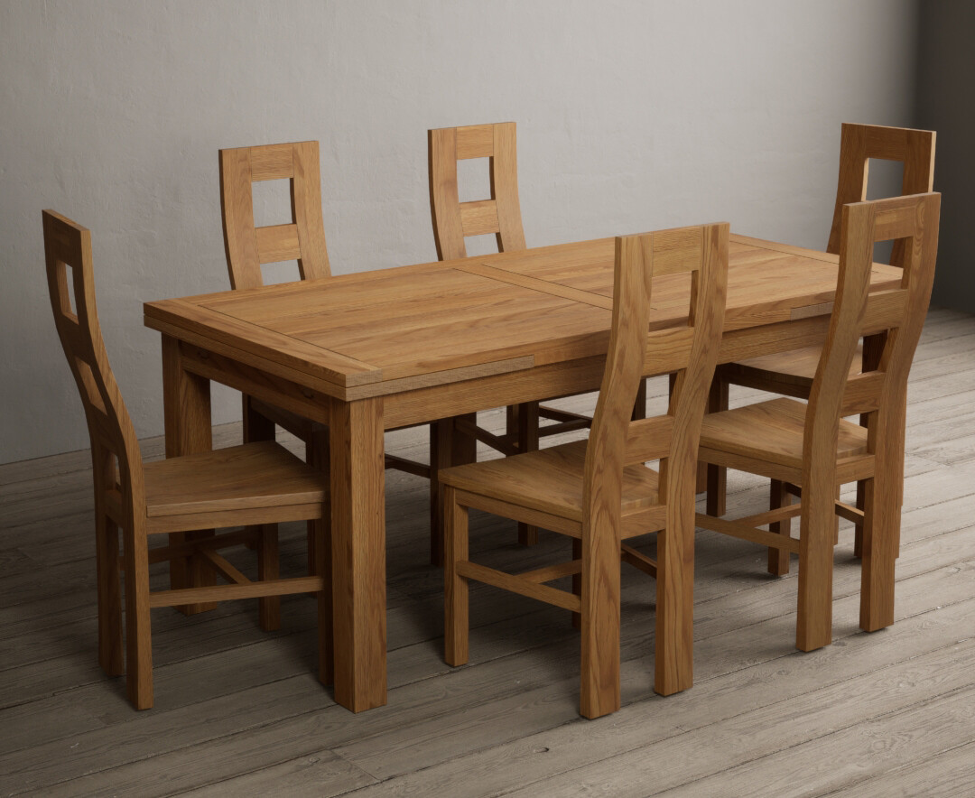 Photo 1 of Extending buxton 180cm solid oak dining table with 10 blue natural chairs