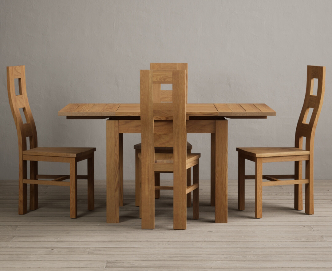 Photo 4 of Extending buxton 90cm solid oak dining table with 4 charcoal grey natural chairs