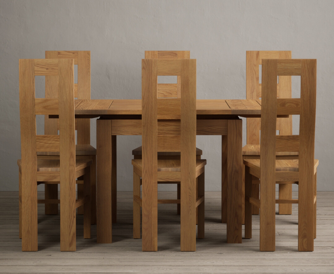 Extending Buxton 90cm Solid Oak Dining Table With 4 Blue Natural Chairs