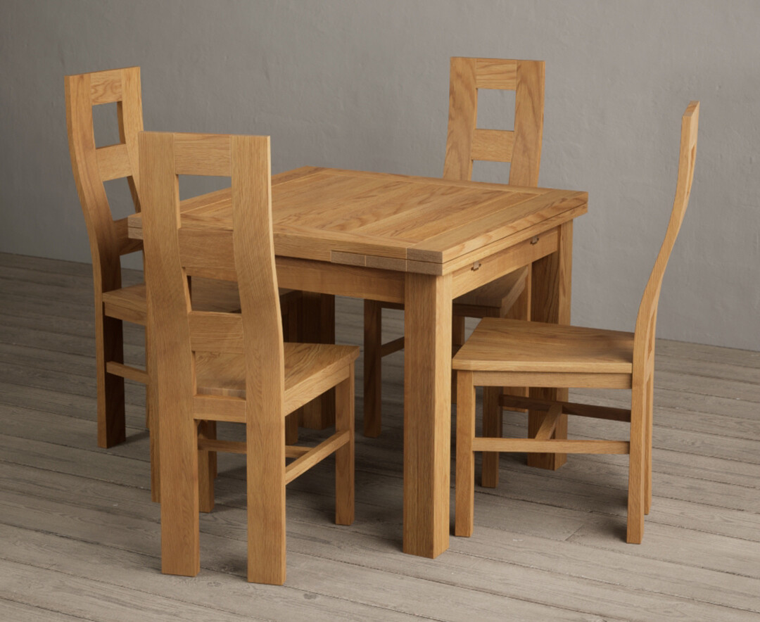 Product photograph of Buxton 90cm Solid Oak Extending Dining Table With 6 Oak Flow Back Chairs With Oak Seats from Oak Furniture Superstore