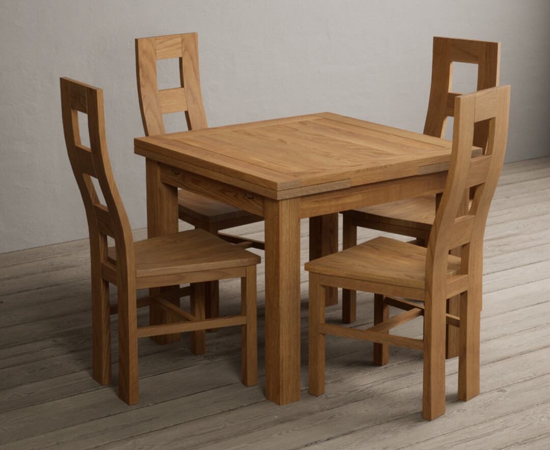 Photo 2 of Extending buxton 90cm solid oak dining table with 4 charcoal grey natural chairs
