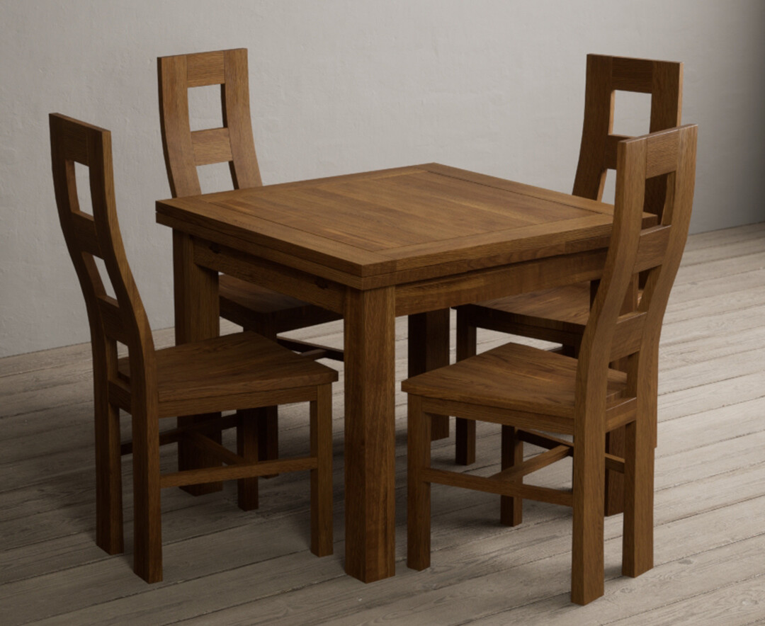 Product photograph of Buxton 90cm Rustic Solid Oak Extending Dining Table With 6 Rustic Rustic Solid Oak Flow Back Chairs With Rustic Seats from Oak Furniture Superstore