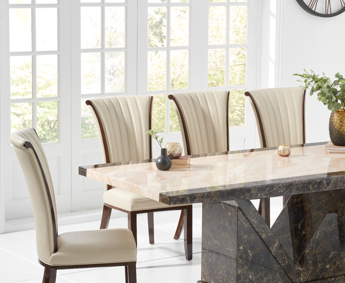Photo 2 of Tenore 220cm extra large marble effect dining table with 12 brown alpine chairs