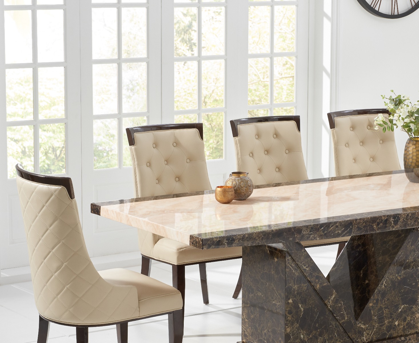 Photo 3 of Tenore 220cm extra large marble effect dining table with 12 cream francesca chairs