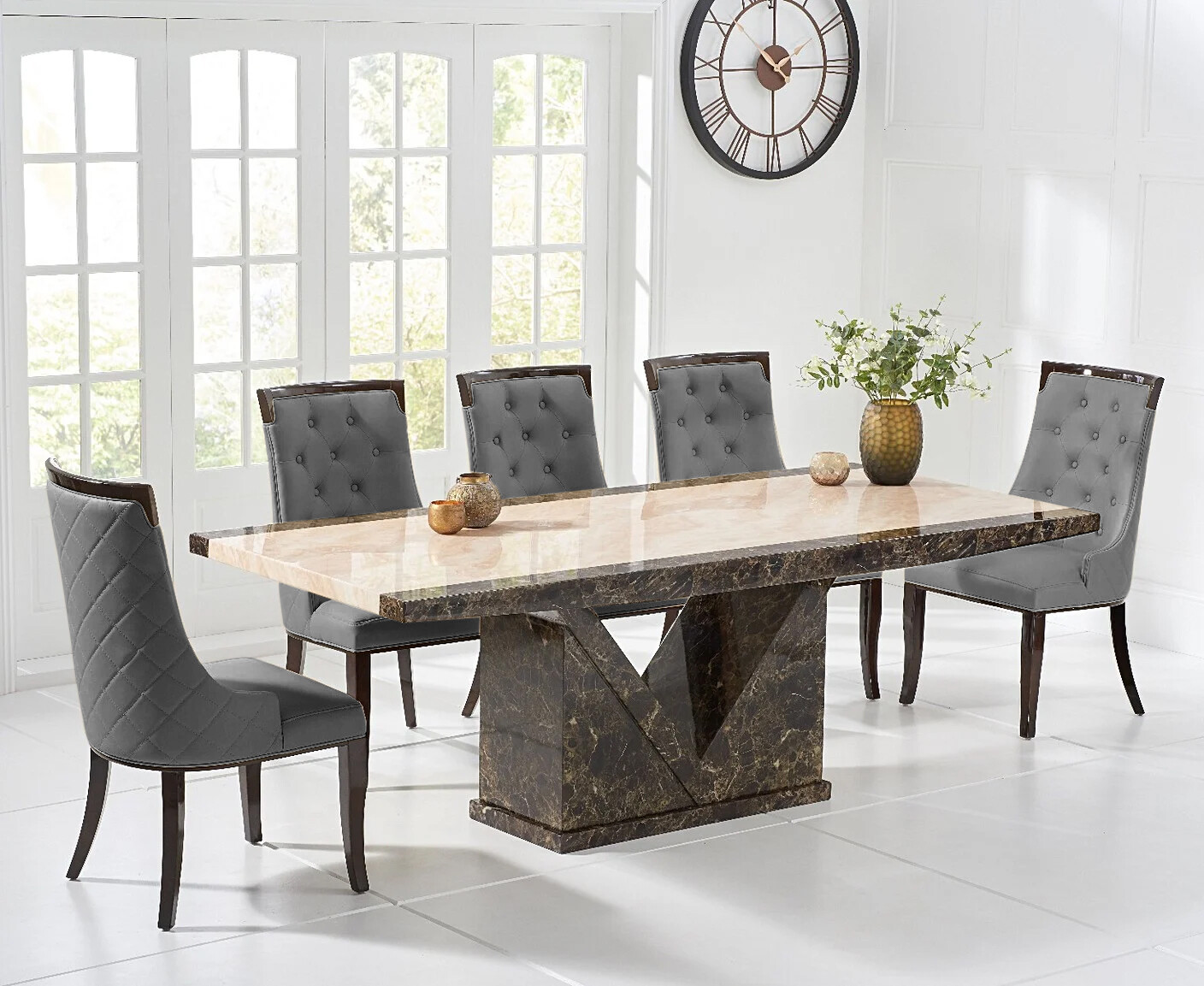 Photo 2 of Tenore 180cm marble dining table with 6 grey francesca chairs