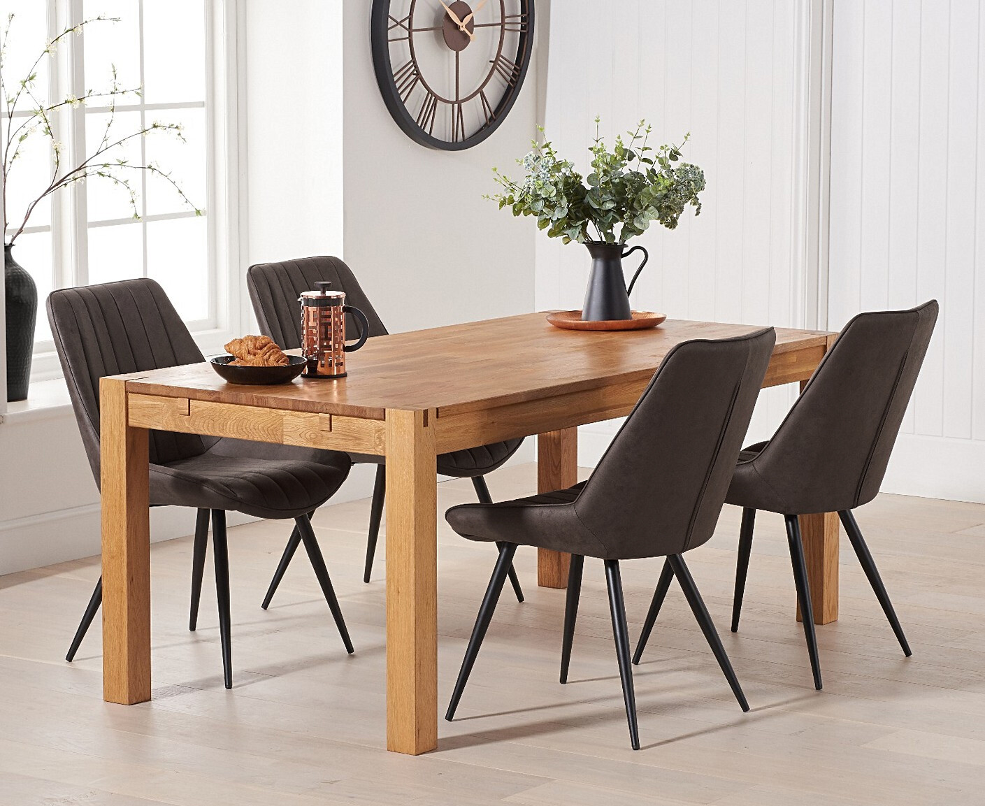 Photo 2 of Thetford 180cm oak dining table with 8 mink brody chairs