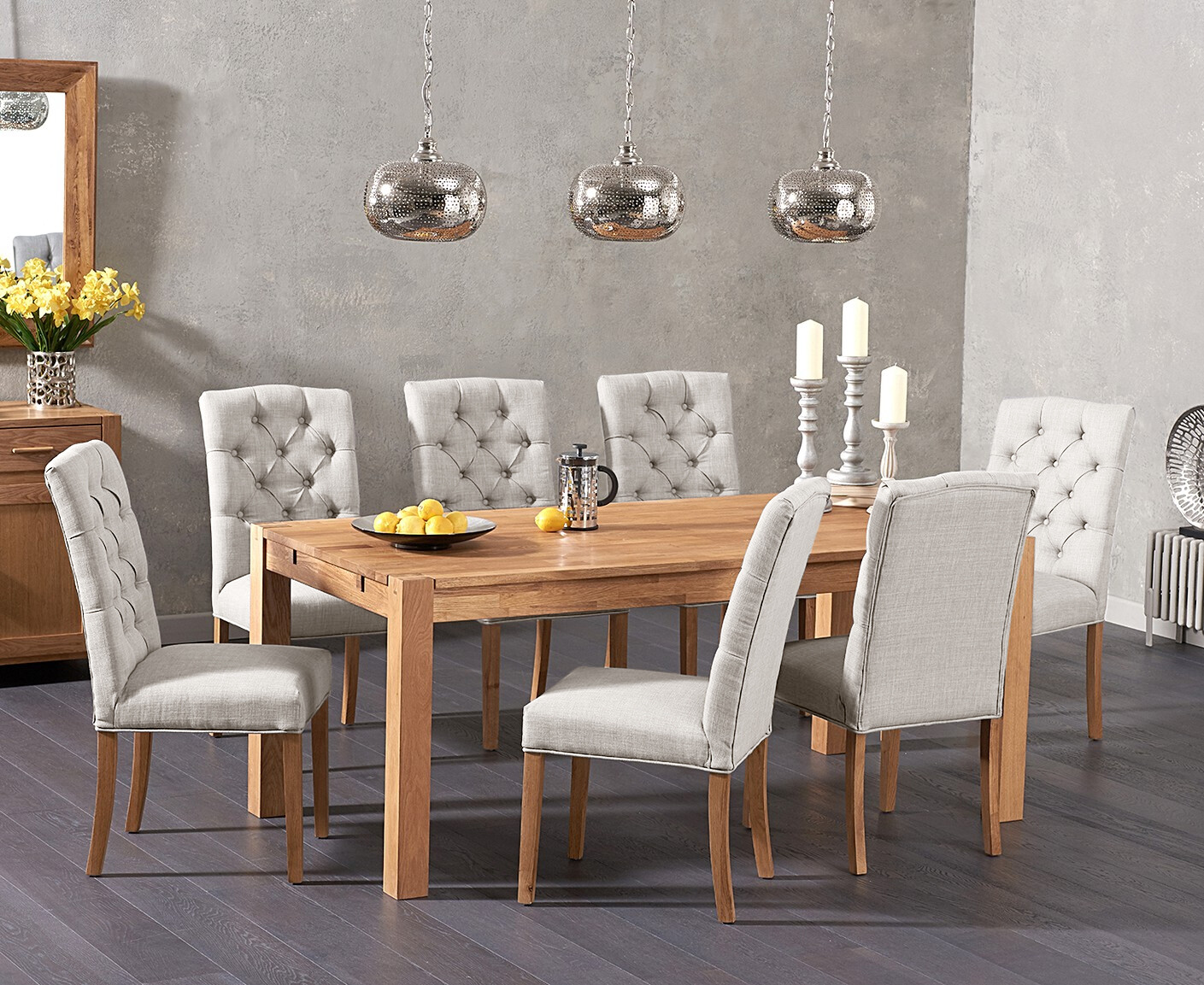 Photo 2 of Thetford 180cm oak dining table with 8 grey isabella chairs