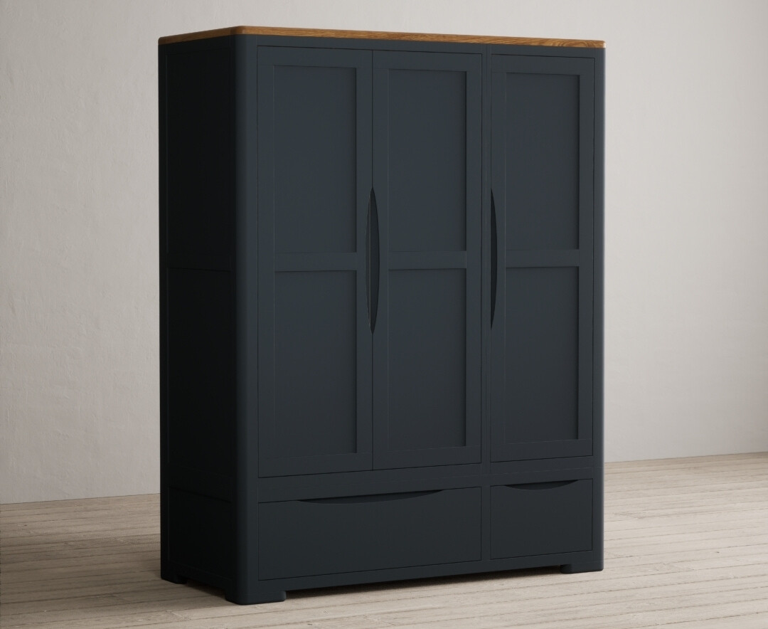 Pembridge Oak And Dark Blue Painted Triple Wardrobe