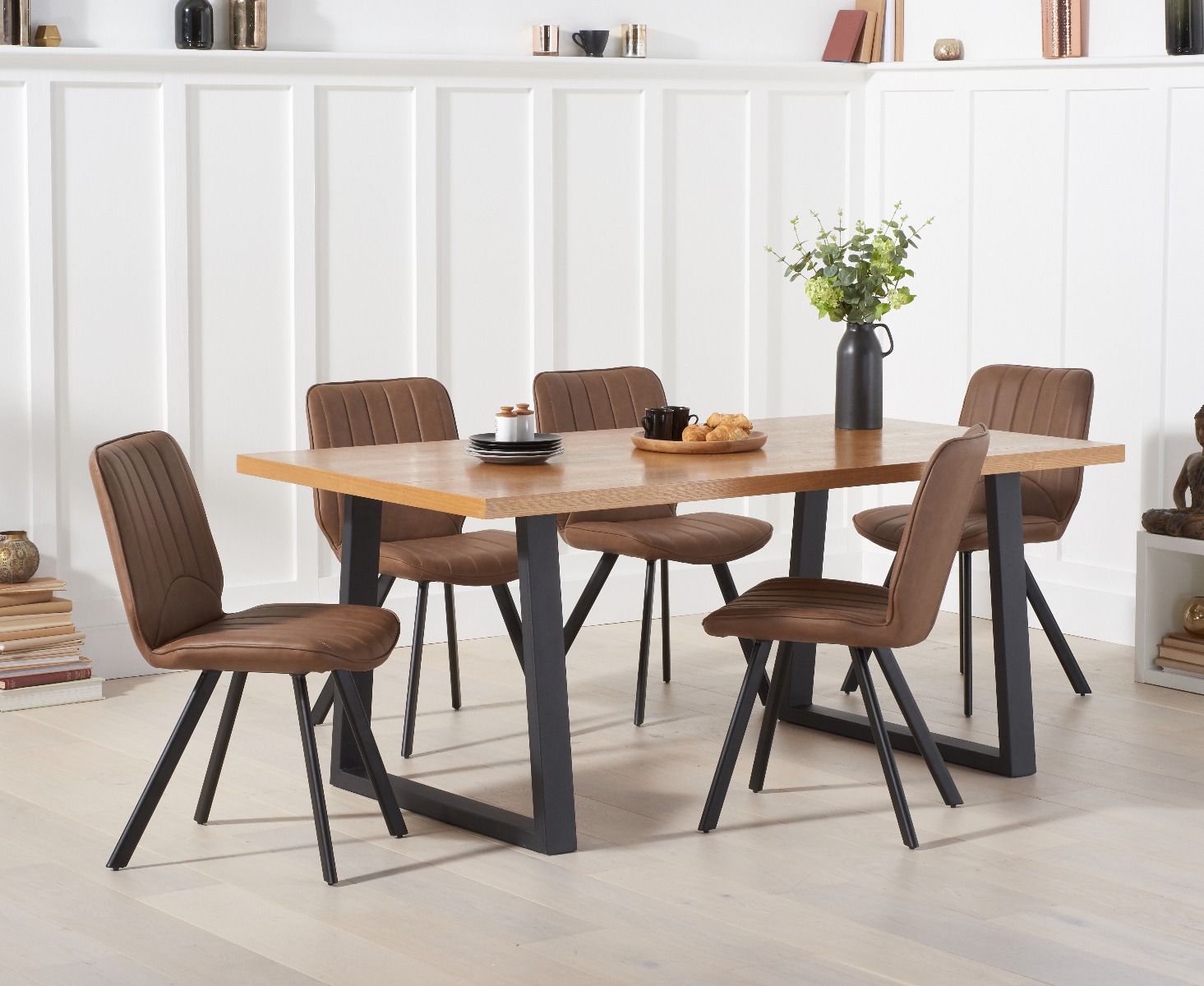 Product photograph of Urban 180cm Ash And Veneer Industrial Dining Table With 8 Grey Hendrick Chairs from Oak Furniture Superstore