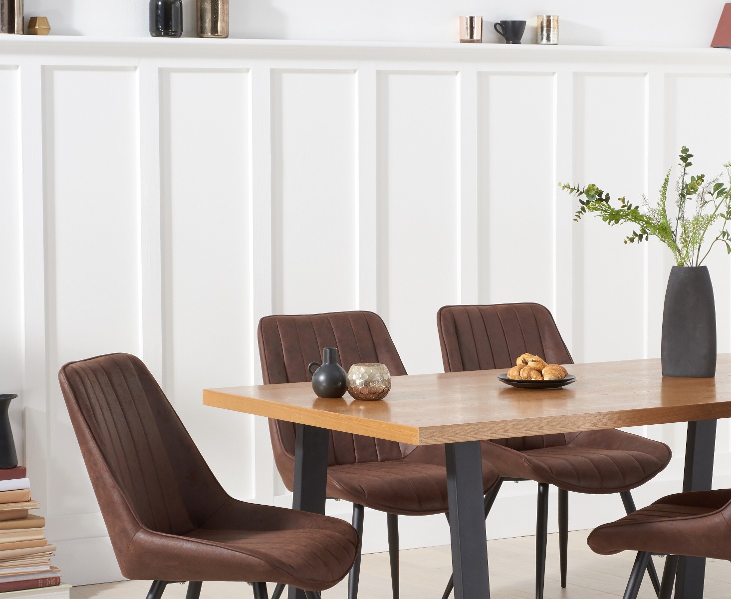 Photo 3 of Urban 180cm ash and veneer industrial dining table with 4 brown brody chairs
