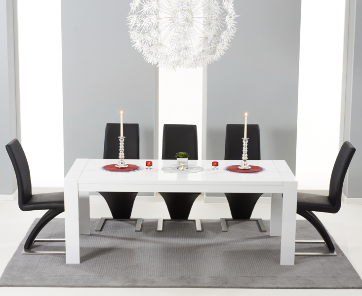 Product photograph of Extending Baltimore 200cm White High Gloss Dining Table With 4 Black Aldo Chairs from Oak Furniture Superstore
