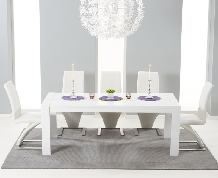Photo 1 of Extending baltimore 200cm white high gloss dining table with 6 black aldo chairs